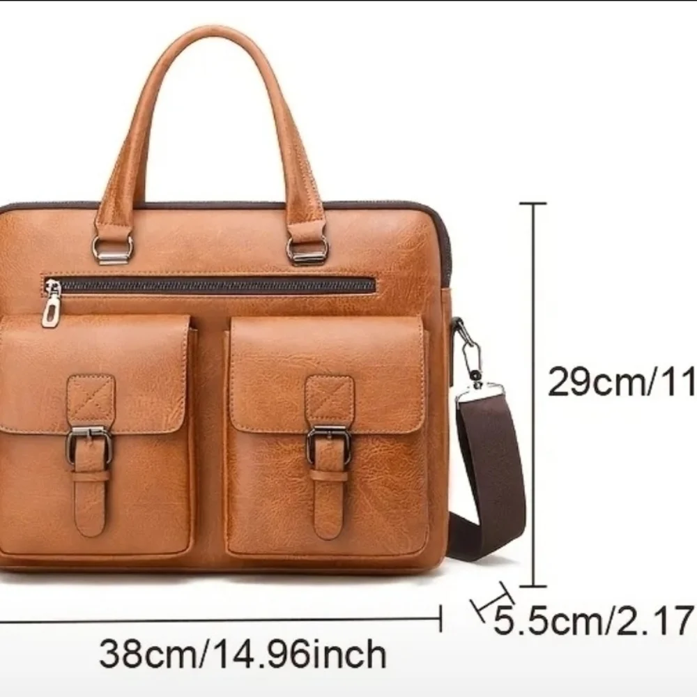NEW - Sophisticated Tan Vegan Leather Briefcase for Men
